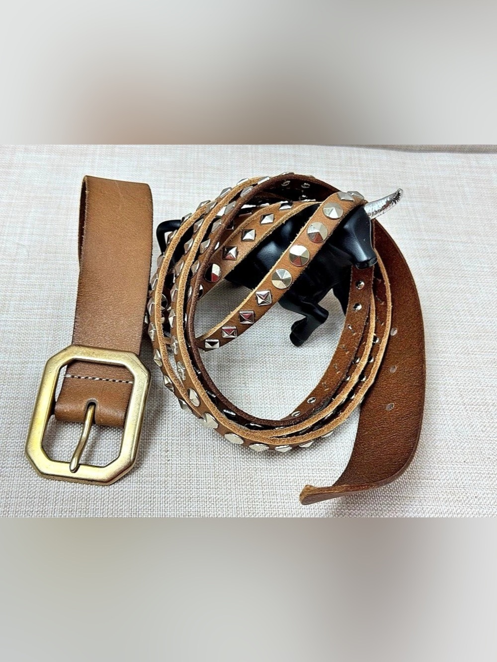 Linea pelle solid brass tan leather belt